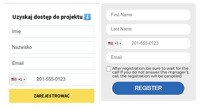 Registration forms used in Savvy Seahorse’s campaigns