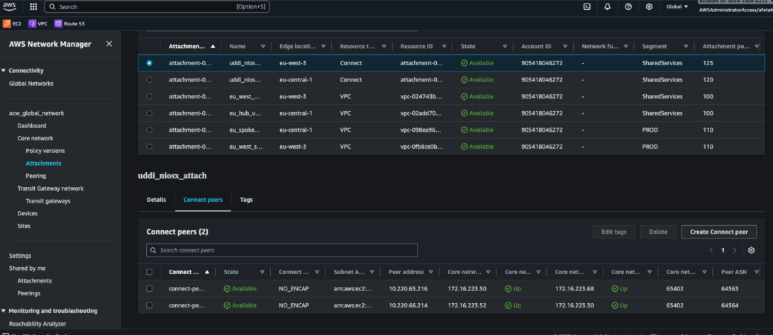 Figure 16. AWS—Connect peer’s status shows UP (per region) 