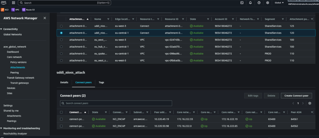 Figure 16. AWS—Connect peer’s status shows UP (per region) 