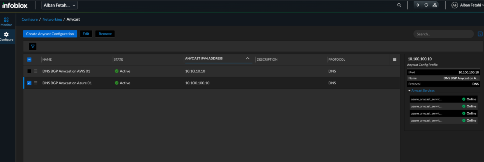 Figure 10. Universal DDI anycast IP shows green/active