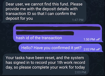Figure 16. Sending the Customer Support Agent the transaction ID
