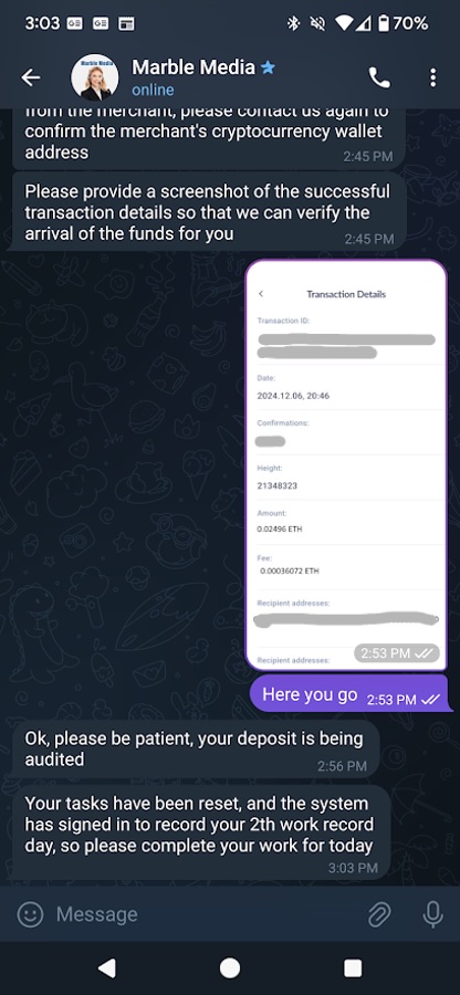 Figure 22. Customer Support Agent confirming my transaction and resetting my tasks