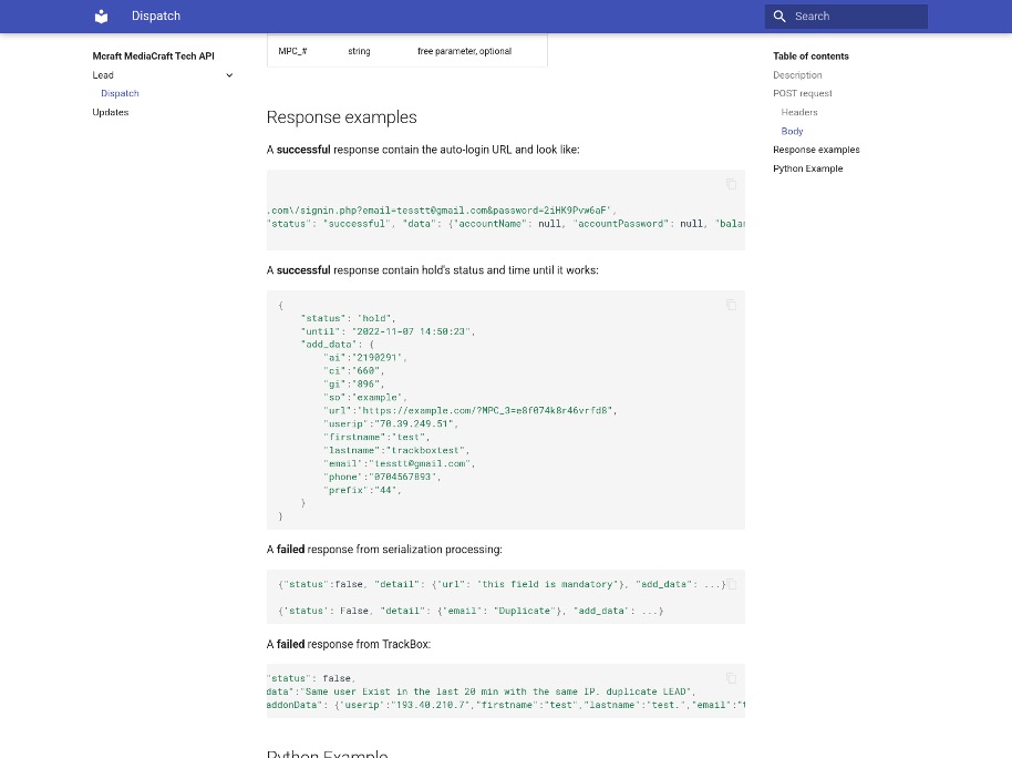 Figure 16. API documentation for the actor’s validation API