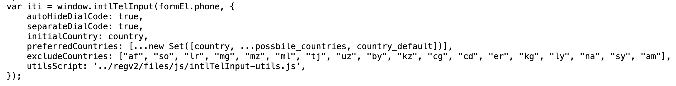 Figure 9: Code snippet that shows a variable for countries to be excluded