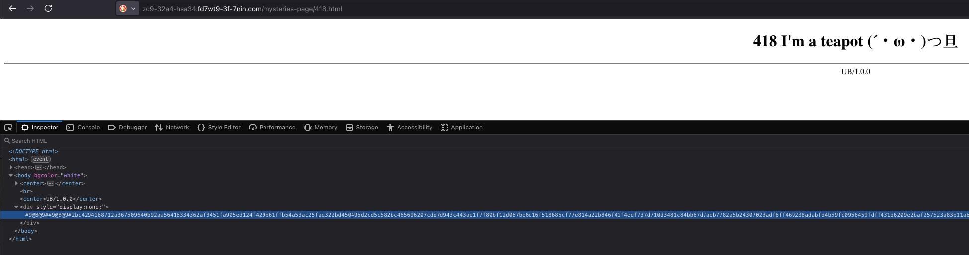 Figure 16. Key hidden on a 418 error page 