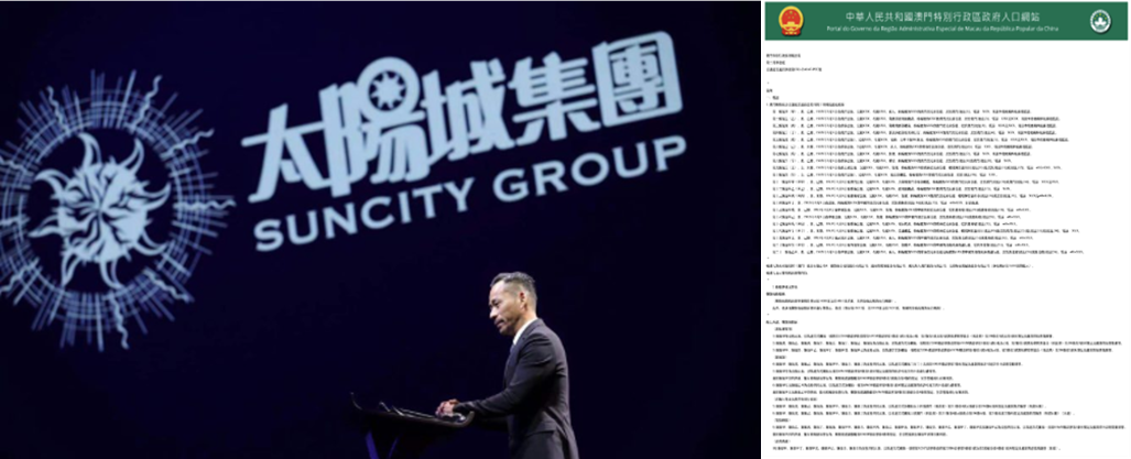 Figure 27: Alvin Chau (left) and his indictment (right) (Source: Suncity Group and Macao Special Administrative Region Primary Court Second Criminal Court Collegiate Panel Ordinary Criminal Case No. CR2-22-0147-PCC) 