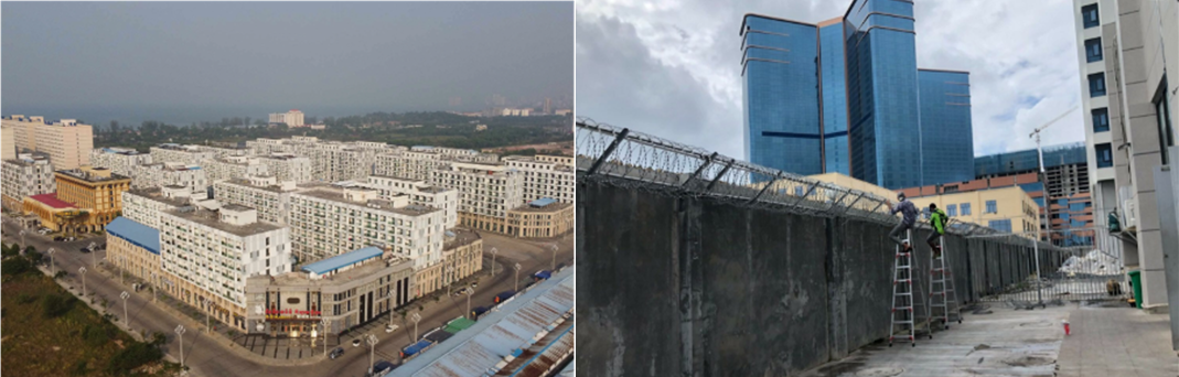 Figure 30. Chinatown compound and Golden Sun Sky Entertainment, Sihanoukville, Cambodia, 2023 (Source: Bloomberg and Voice of Democracy) 