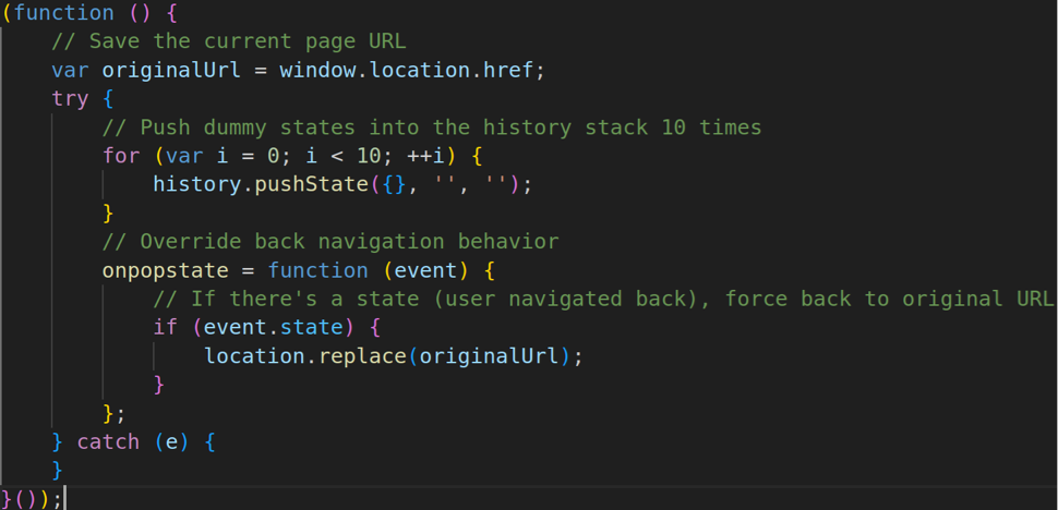 Figure 10. JavaScript prevents navigation to previous pages via the back button
